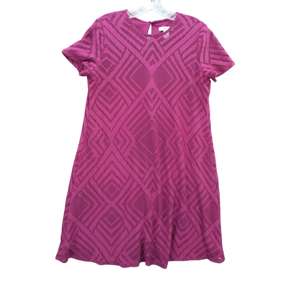 London Times Purple Lace Overlay Dress Geometric Pattern Women's Size 12